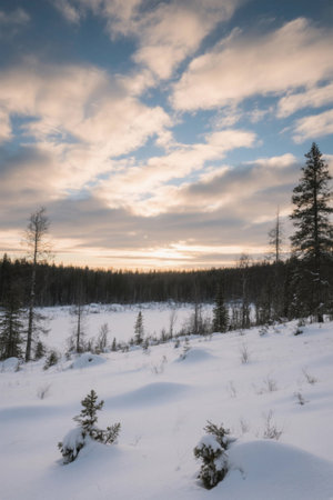 Snow Forest and Sky Natural Landscapeの素材