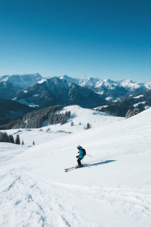 Skier skiing scene in the snow-capped mountainsの素材