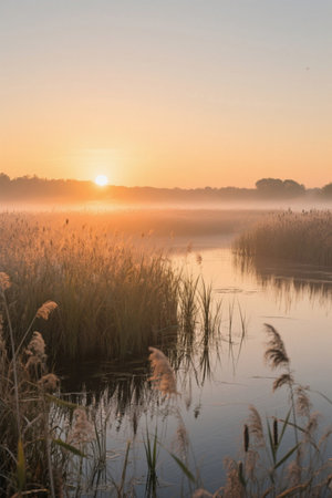 Lakeside sunrise natural sceneryの素材