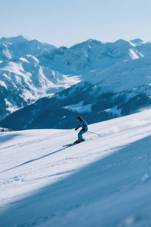 Skier skiing scene in the snow-capped mountainsの素材