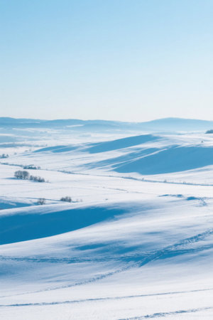 Rolling plains covered with snow in winterの素材