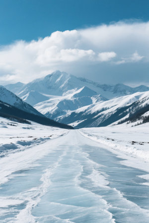 Snow Mountain Road Snowy Natural Sceneryの素材