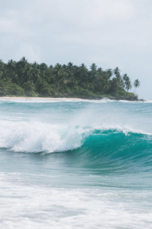 Seaside waves and shore coconut forest landscapeの素材