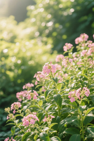 Pink flowers blooming in the sunの素材