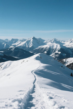 Outdoor panoramic view of snow-capped mountains and snow-capped sceneryの素材