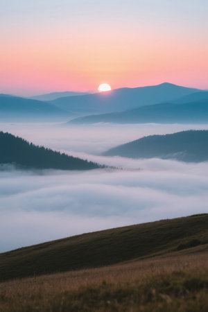 Natural landscape of sunrise and sea of clouds in the mountainsの素材
