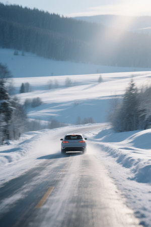 Cars driving in the snowの素材