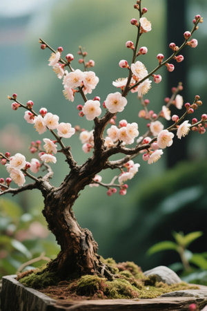 Close-up of potted plum blossomsの素材