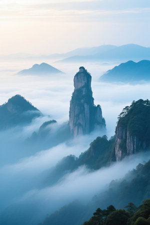 Lonely peak scenery in the sea of mountains and cloudsの素材