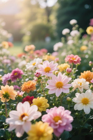 Colorful flowers bloom in the sunの素材