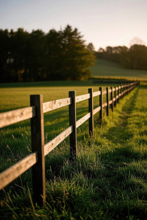 Wooden fence by the fieldの素材