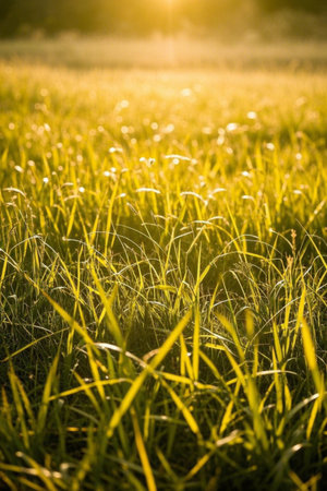 Green grass landscape in the sunの素材