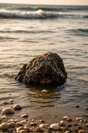 Seaside reefs and shells on the beachの素材
