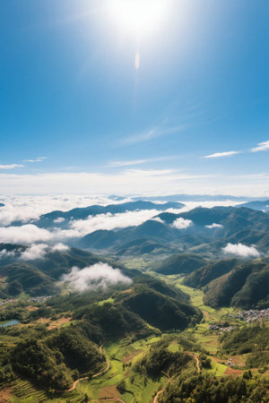 Aerial photo of the natural scenery of the mountain sea of cloudsの素材