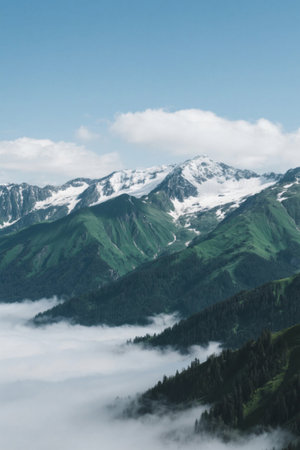Mountain sea of clouds and snow-capped peak landscapeの素材