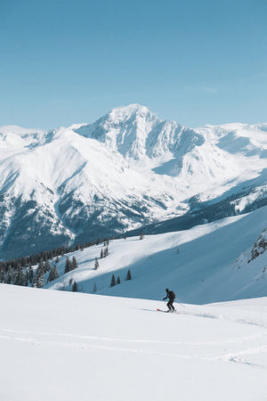 Skier skiing scene in the snow-capped mountainsの素材