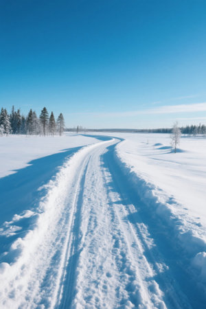 Winter snow forest road sceneの素材