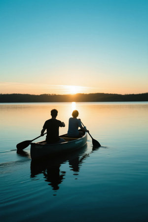 Enjoy the sunset by boating on the Lovers' Lakeの素材