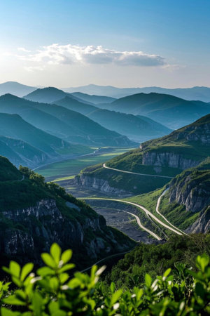 Winding mountain road natural sceneryの素材