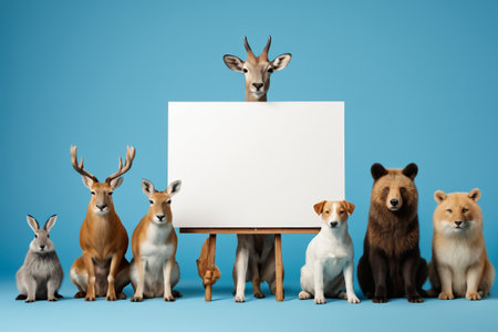 Multiple animals surrounding a blank artboard sceneの素材