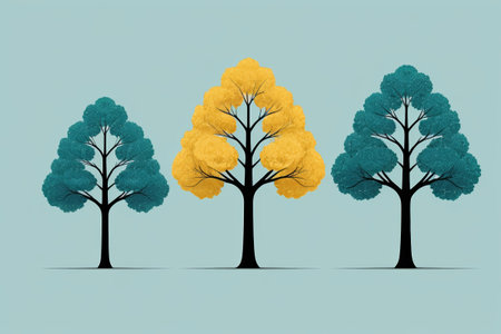Illustration of three trees of different colorsの素材