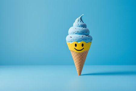 Close-up of Blue Smiley Ice Creamの素材