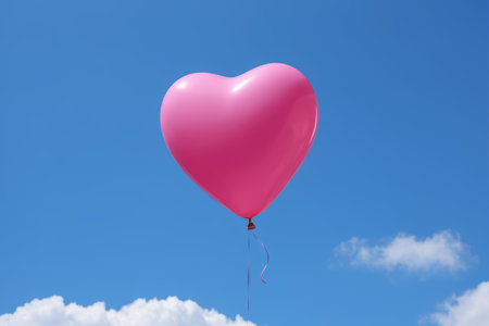 Heart-shaped pink balloon floating in the skyの素材