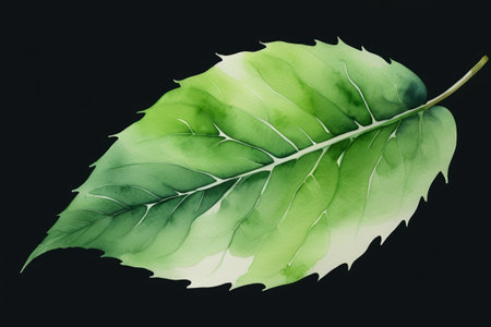 Close-up of green watercolor leavesの素材