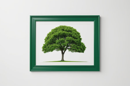 Green tree decoration painting in green frameの素材