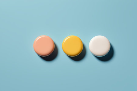 Three-color round item on a blue backgroundの素材