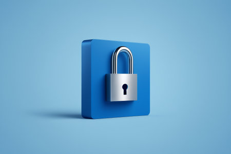 Padlock image on blue backgroundの素材