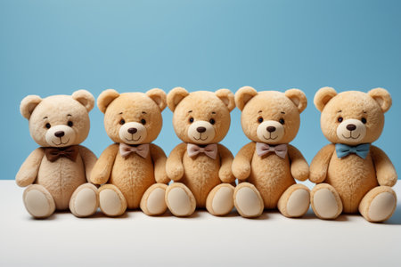 Five bear dolls arranged neatlyの素材