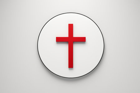 Red cross logo on a circular backgroundの素材