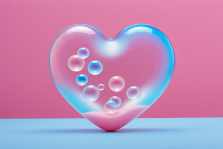 Transparent heart shaped object with bubblesの素材