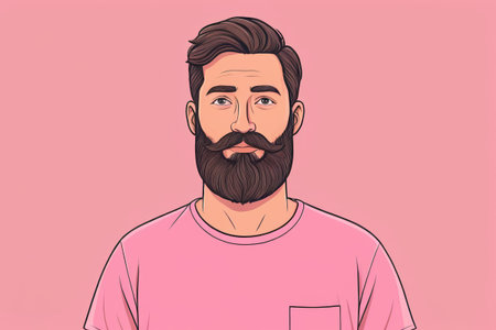 Portrait of a bearded man in a pink T-shirtの素材