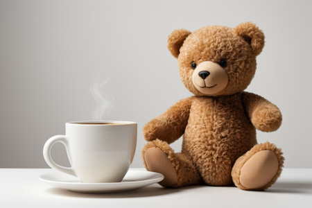Teddy Bear and Hot Coffee Still Life Sceneの素材