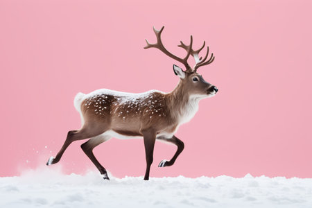 Reindeer running in the snowの素材