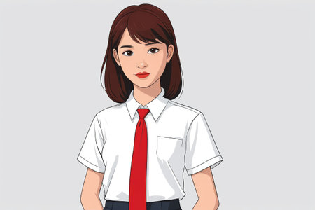 Cartoon woman in white shirt and red tieの素材