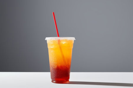 Clear cup layered juice with red strawの素材