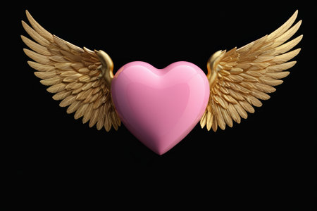 Pink heart with golden wingsの素材