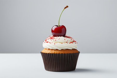 Cupcakes with cherry decorations on topの素材