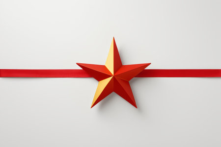 Pentagram material with red ribbon decorationの素材