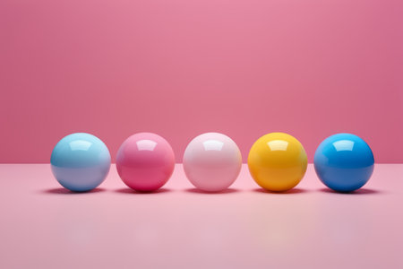 Colorful balls arranged on pink backgroundの素材