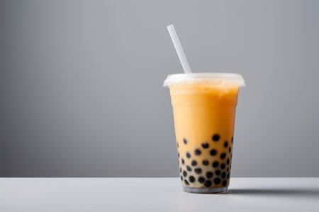 Pearl milk tea drink in a transparent cupの素材