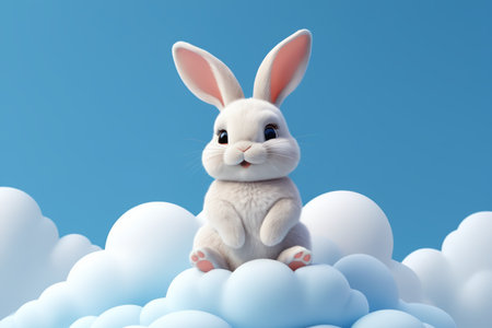 Cute animated bunny on the cloudの素材