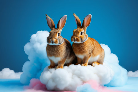 Two cute rabbits on the cloudsの素材