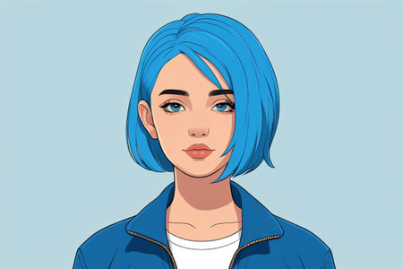 Portrait of a girl with blue hairの素材