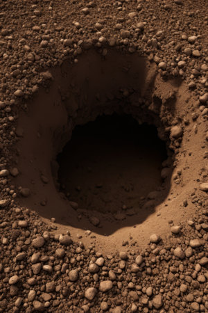 Close-up of a dirt pit on the groundの素材