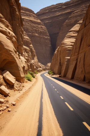Rocky natural landscape along the desert roadの素材