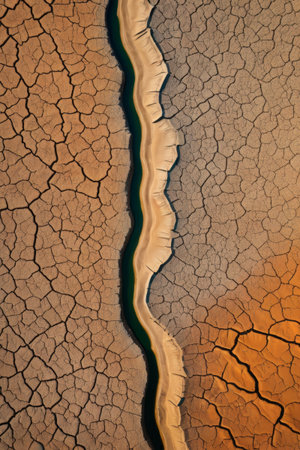Winding streams in dry cracked landの素材